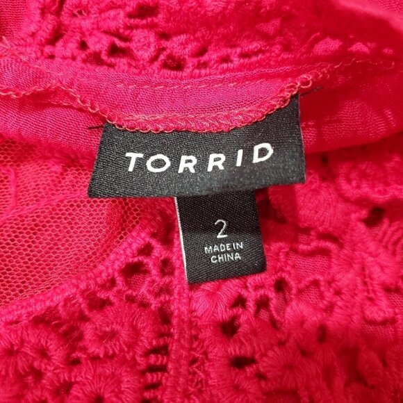 Torrid size 1 Fushia Rayon Long Sleeve Lace Boho Top Blouse RN 148862 - Picture 7 of 10